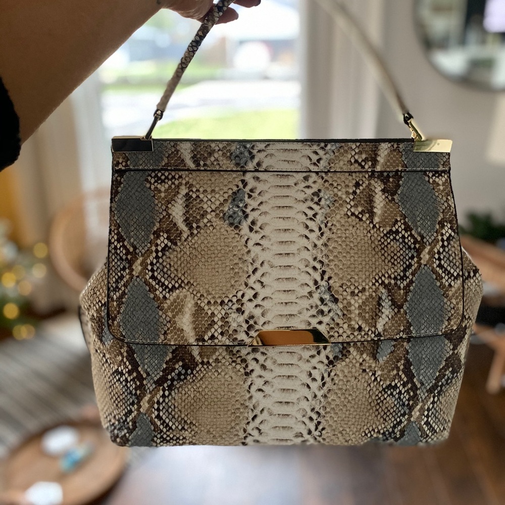 JustFab Snake Print Handbag - Brown and Gray